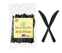 480 X 40PC DELUXE BLACK PLASTIC KNIVES (0/24)