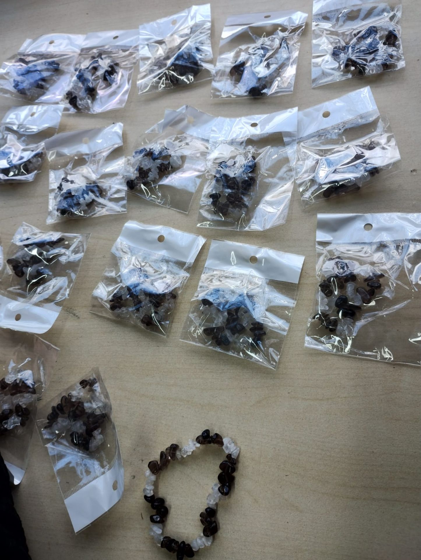 SMOKEY AND CLEAR QUARTZ CRYSTAL CHIP BRACELET JOB LOT OF 18 - BRAND NEW