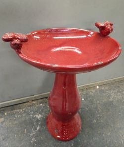 CERAMIC GLAZED PEDESTAL BIRD BATH ANTIQUE LIGHT BROWN WITH BIRDS 60CM TALL