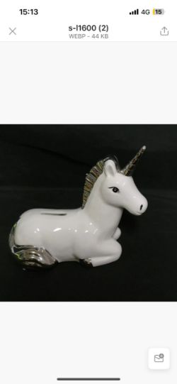 240X 18CM SILVER PLATED UNICORN MONEY BOX