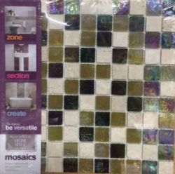 ONE PALLET (67 BXS - 670 PCS) NATURAL & DIESEL MOSAIC WALL TILE SHEETS 300X300MM.