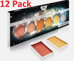 X 12 MOZART NEON KOMOREBI SET OF 6 WATERCOLOUR PAINT CLASSIC METALLICS ARTIST QUALITY