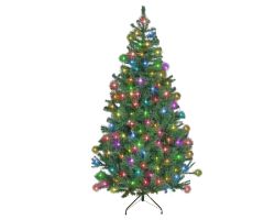 JOB LOT OF 10 SHATCHI PREMIUM PRE LIT CHRISTMAS TREE ALASKAN PINE GREEN 5FT MULTICOLOURED