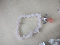 ROSE QUARTZ CRYSTAL CHIP HANGING ANGEL HEART BRACELET JOB LOT OF 45 - BRAND NEW