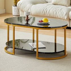 HIGH GLOSS COFFEE TABLE IN BLACK MILANO MARBLE EFFECT