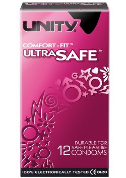 288 X UNITY ULTRA SAFE-12PC CONDOMS-082156-56X205MM (144)