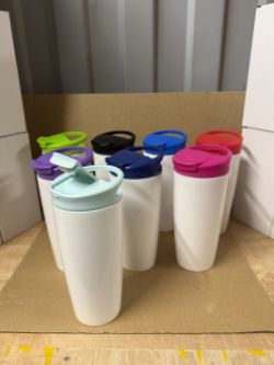1800 WHITE 700ML PP TUMBLERS WITH COLOURED LIDS