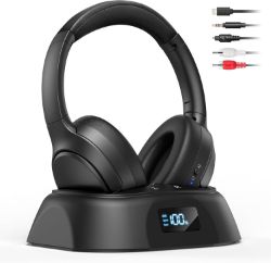 WIRELESS TV HEADPHONES BLUETOOTH 5.3 HEADSET W/ CHARGING DOCK & DIGITAL DISPLAY