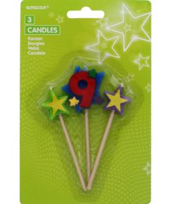 288 X AMSCAN STARS CANDLES ON A STICK AGE 9- 3PK (144)