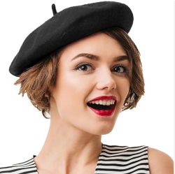 40 X BLACK WOOL BERET HAT SIZE 61 (20)