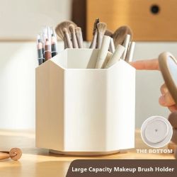 MAKEUP BRUSH HOLDER ORGANIZER 6 COMPARTMENTS 360 ROTATING VANITY STORAGE WHITE