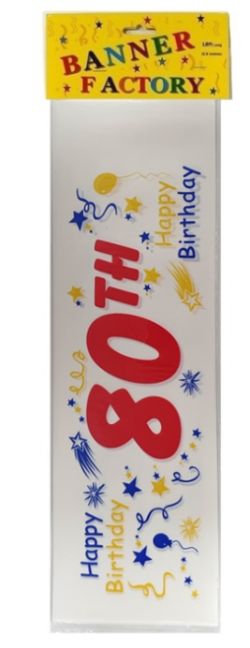 100 X HAPPY 80TH BIRTHDAY BANNER WHITE W/CARD (100)