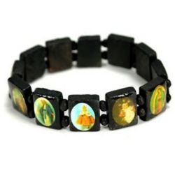 157 X WOODEN SAINTS BRACELET 12PK BLACK *NBC* (157)