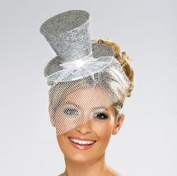 192 X MINI GLITTER TOP HAT HEADBAND SILVER (24/96)