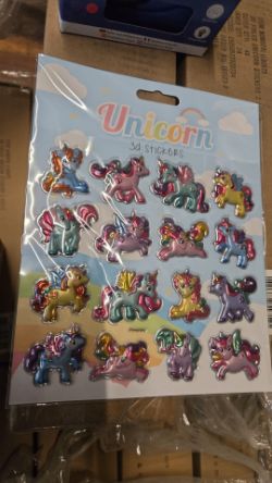 PALLET OF 500 BRAND NEW ASSORTED 3D UNICORN STICKERS – MIXED DESIGNS