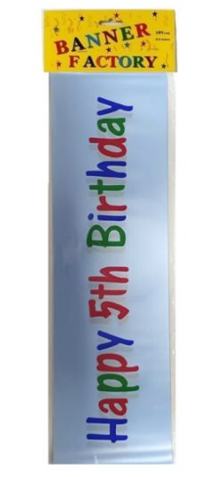 100 X HAPPY 5TH BIRTHDAY BANNER BLUE - W/CARD (100)