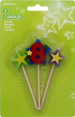 288 X AMSCAN STARS CANDLES ON A STICK AGE 8- 3PK (144)