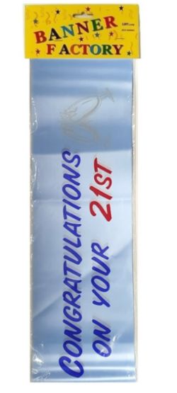 100 X CONGRATULATIONS ON YOUR 21TH BLUE BANNER W/CARD (100)