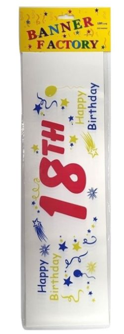 100 X HAPPY 18TH BIRTHDAY BANNER WHITE - W/CARD (100)