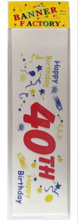 100 X HAPPY 40TH BIRTHDAY BANNER WHITE W/CARD (100)