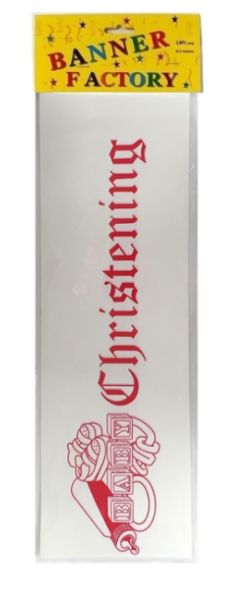 100 X BABY CHRISTENING BANNER WHITE & PINK W/CARD (100)