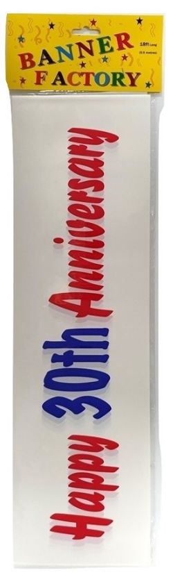 200 X HAPPY 30TH ANNIVERSARY BANNER WHITE W/CARD (100)