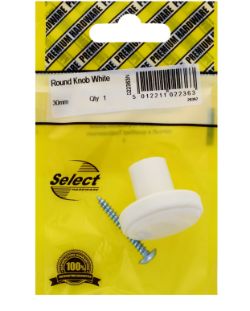 100 X 30MM KNOB ROUND WHITE PK1 (10/250)