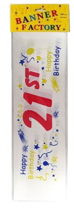 100 X HAPPY 21ST BIRTHDAY BANNER WHITE W/CARD (100)