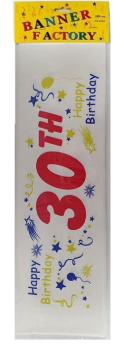 300 X HAPPY 30TH BIRTHDAY BANNER WHITE W/CARD (100)