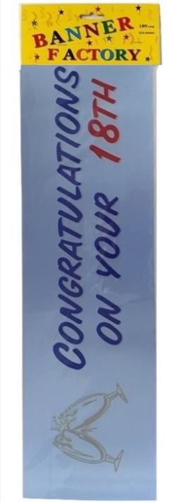 300 X CONGRATULATIONS ON YOUR 18TH BLUE BANNER W/CARD (100)