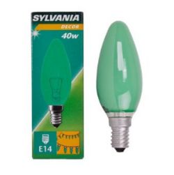 500 X SYLVANIA-CANDLE BULB 40W E14 GREEN (100)