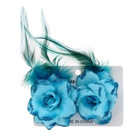 12 X TURQUOISE BLUE FLOWER HAIR CLIP (0/12)