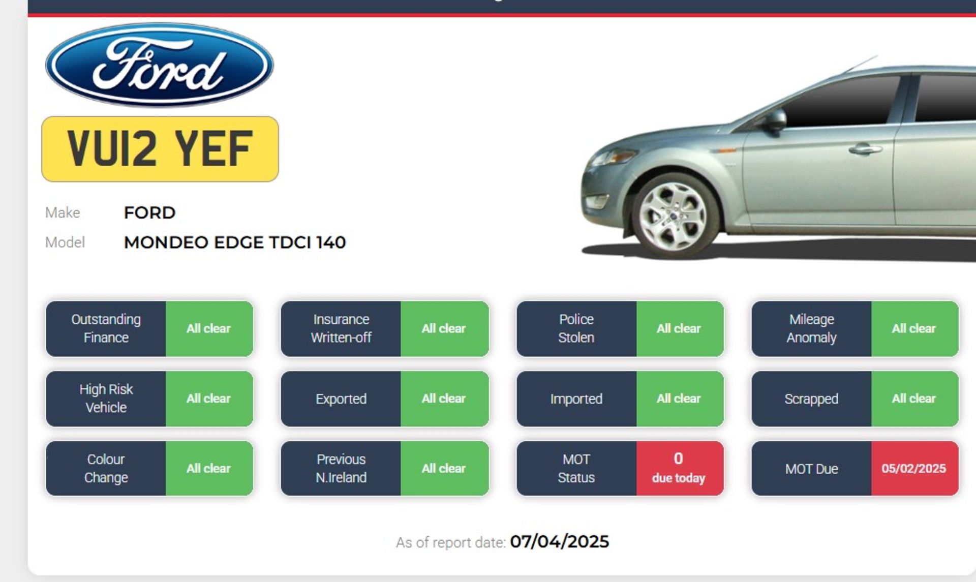 2012 FORD MONDEO EDGE TDCI 140 – 2.0 DIESEL MANUAL ESTATE - NO VAT ON HAMMER - Image 2 of 9