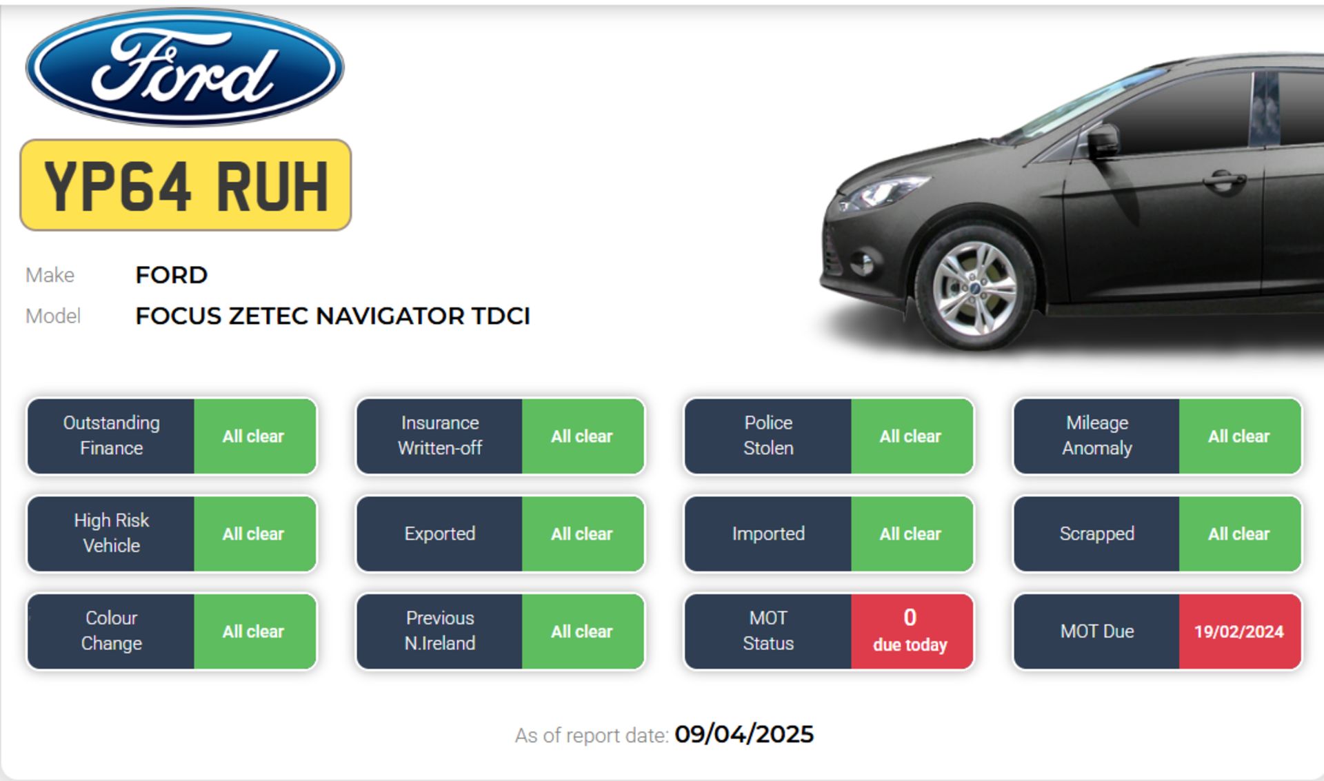 2014 FORD FOCUS ZETEC NAVIGATOR TDCI 1.6 DIESEL MANUAL – BLACK >>--NO VAT ON HAMMER--<< - Image 11 of 11