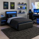 LED GAMING OTTOMAN BED SINGLE BLACK STORAGE BED FRAME WITH RGB LIGHT HEADBOARD
