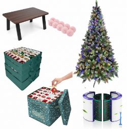 PALLET OF HOME DECOR, CHRISTMAS TREES, CURTAIN POLES AND OFFICE - RRP £1456.44
