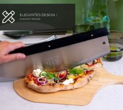 BRAND NEW 50PCS STAINLESS STEEL PIZZA ROCKER CUTTER- BLACK WOOD HANDLE RETAIL BOXED