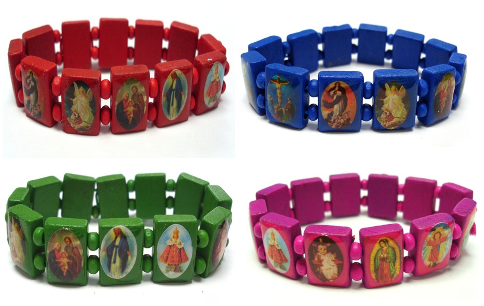 40 X WOODEN SAINTS BRACELET 12PK ASST