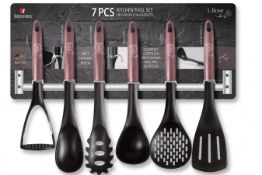 16X NEW 7 PC KITCHEN TOOL SET WITH S-STEEL HANGER, PINK