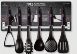 16 X NEW 7 PC KITCHEN TOOLSET WITH S-STEEL HANGER, PURPLE