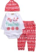 10X BRAND NEW CHRISTMAS BABY OUTFIT - ROMPER, PANTS, HAT