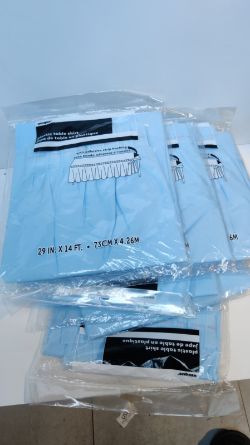 X9 OF PLASTIC TABLE SKIRT BABY BLUE 29IN X 14FT (73CM X 4.26M)