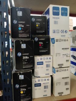 LARGE JOB LOT OF NEW GENUINE HP LASERJET TONER CARTRIDGES – MIXED MODELS & COLOURS