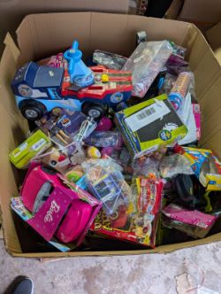 PALLET OF 100+ TOY ITEMS – BATMAN BATBOT, PAW PATROL, CRAYOLA, HOT WHEELS, BARBIE, AND FISHER-PRICE
