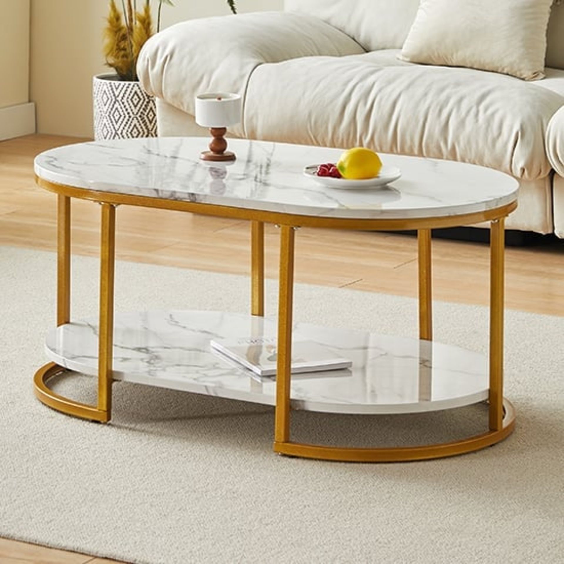HIGH GLOSS COFFEE TABLE IN WHITE DIVA MARBLE EFFECT - Image 2 of 6