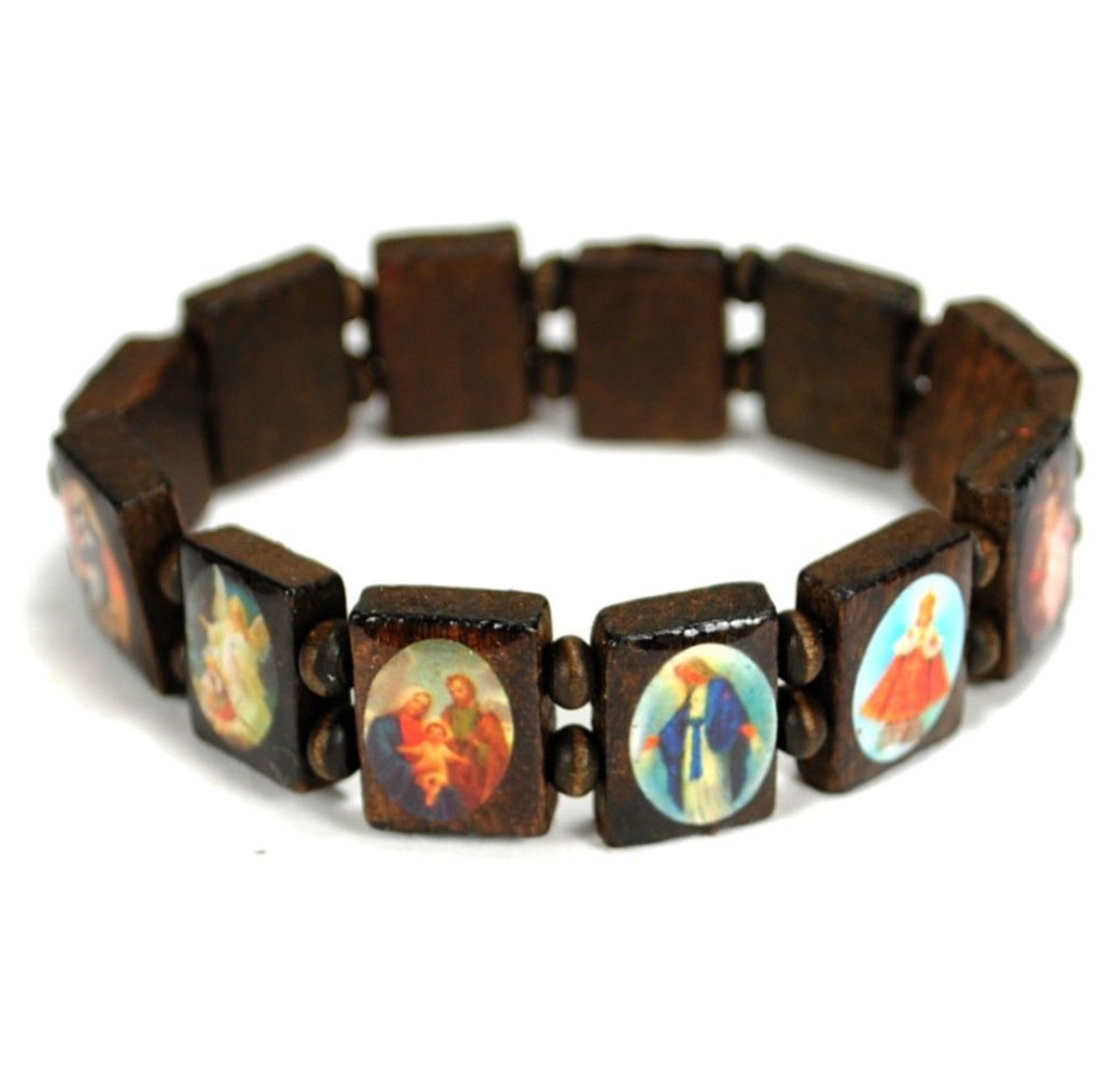 100 X WOODEN SAINTS BRACELET 12PK BROWN