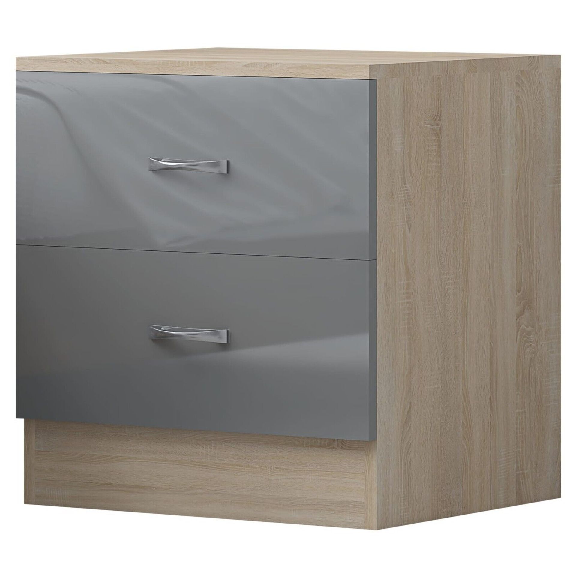 JOB LOT 10 X HARMIN GREY HIGH GLOSS ON OAK FRAME 2 DRAWER BEDSIDE CABINET TABLE