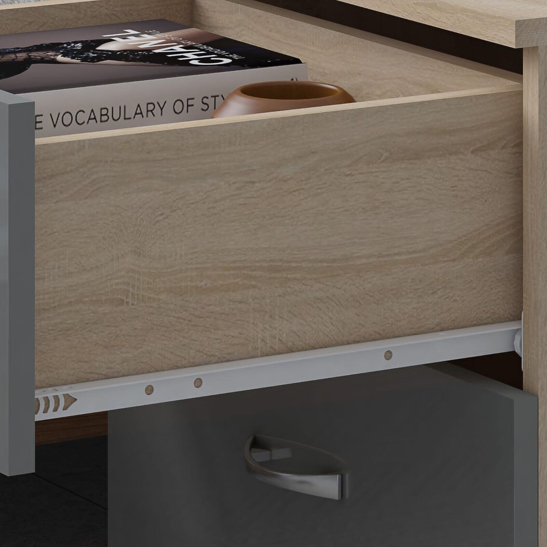 JOB LOT 10 X HARMIN GREY HIGH GLOSS ON OAK FRAME 2 DRAWER BEDSIDE CABINET TABLE - Image 7 of 7
