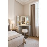 GREY 5 DRAWER MAKE UP CORNER DRESSING TABLE WITH TOUCH LED MIRROR AND STOOL