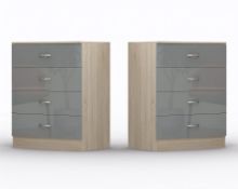 10 X 4 DRAWER CHESTS - HIGH GLOSS GREY ON SONOMA OAK FRAME BRAND NEW BOXED